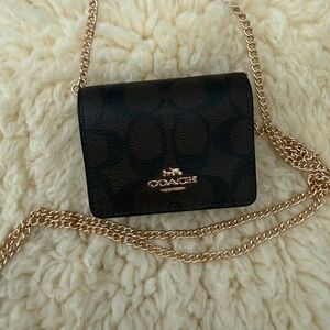 Coach Dark Brown Crossbody Bag with Gold Chain